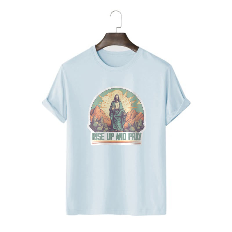 Christianartworkshop Maglietta a maniche corte in stile classico "Rise Up and Pray" - Blu - 2XL - image 17