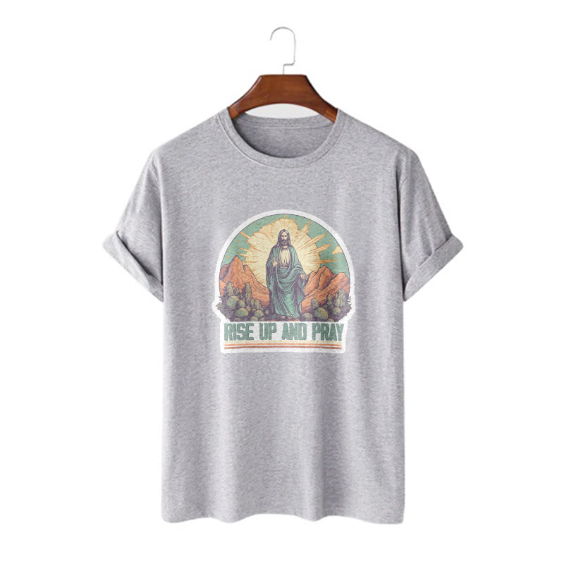 Christianartworkshop Maglietta a maniche corte in stile classico "Rise Up and Pray" - Grigio - 2XL - image 18