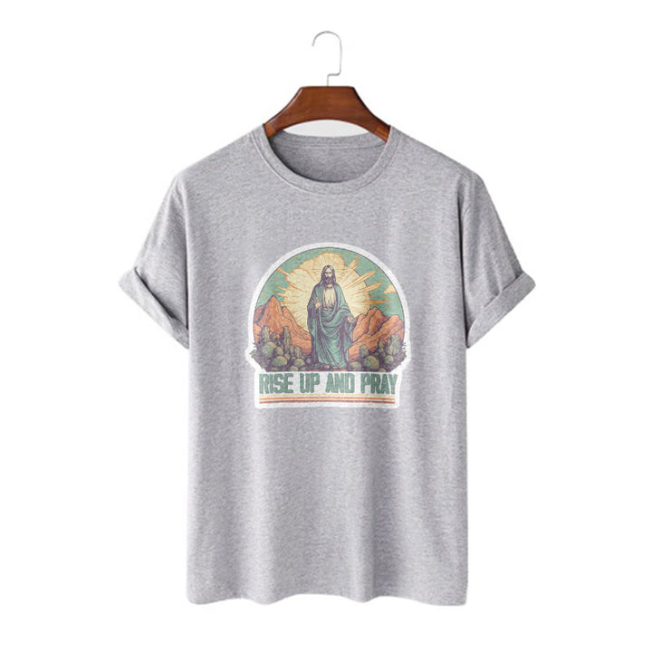 Christianartworkshop Maglietta a maniche corte in stile classico "Rise Up and Pray" - Grigio - 2XL - image 18