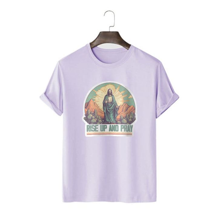 Christianartworkshop Maglietta a maniche corte in stile classico "Rise Up and Pray" - Viola - 2XL - image 15