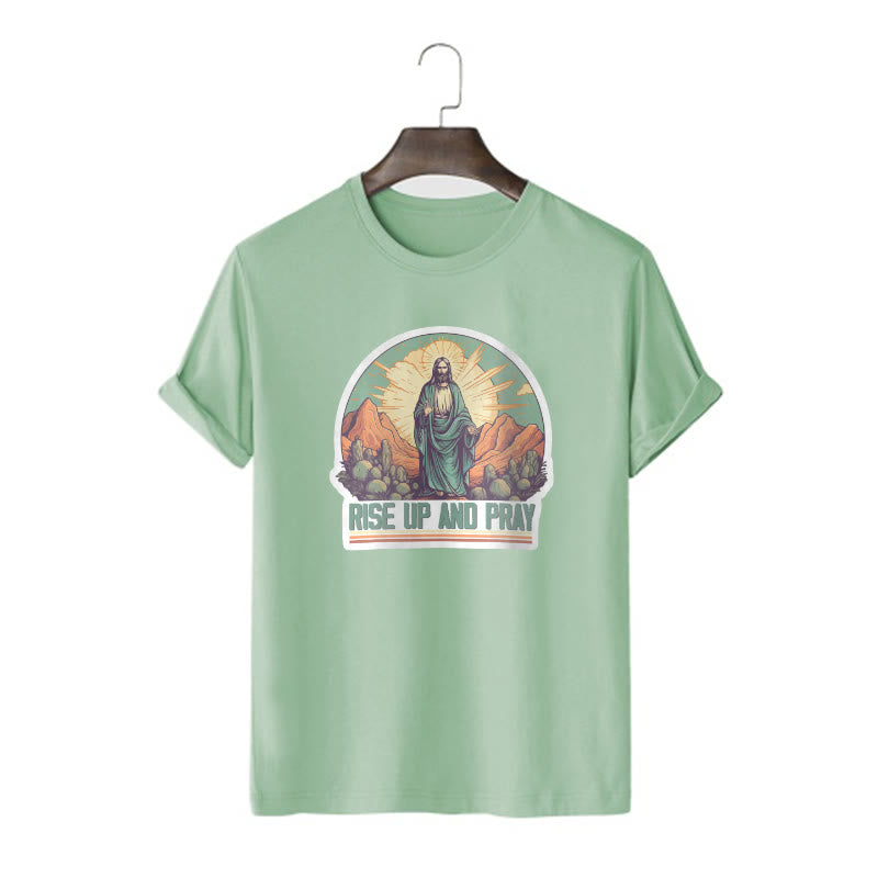 Christianartworkshop Maglietta a maniche corte in stile classico "Rise Up and Pray" - Verde chiaro - 2XL - image 11