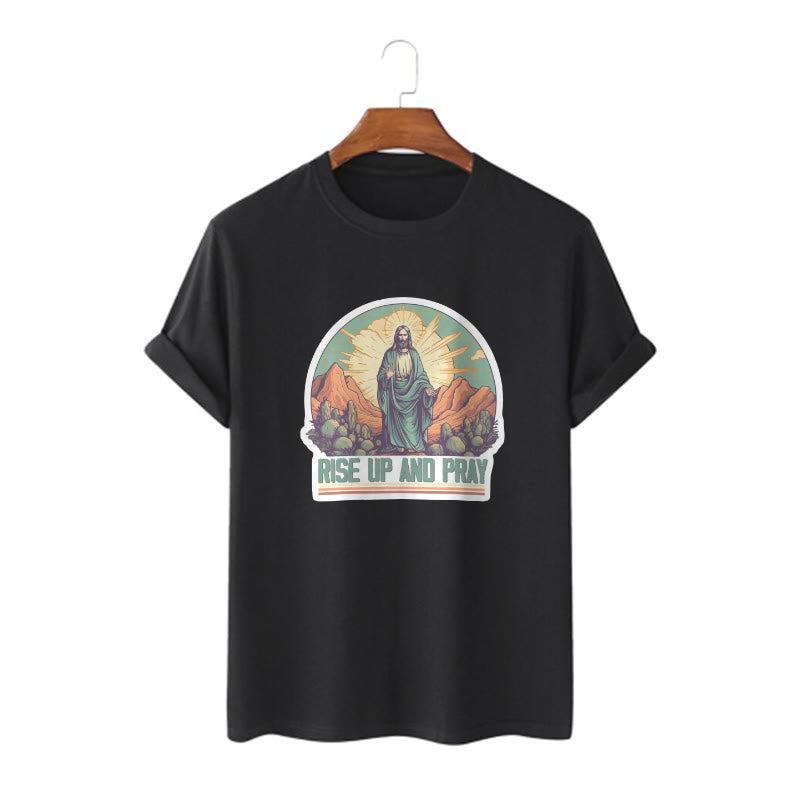 Christianartworkshop Maglietta a maniche corte in stile classico "Rise Up and Pray" - Nero - 2XL - image 3