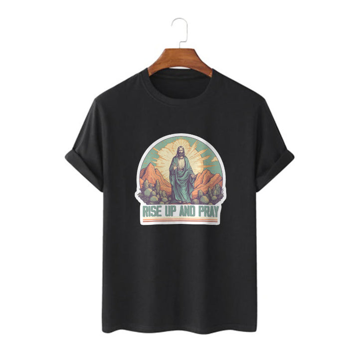 Christianartworkshop Maglietta a maniche corte in stile classico "Rise Up and Pray" - Nero - 2XL - image 3