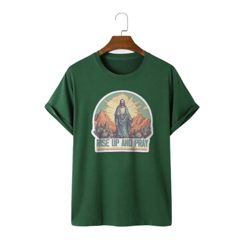 Christianartworkshop Maglietta a maniche corte in stile classico "Rise Up and Pray" - Verde scuro - 2XL - image 10