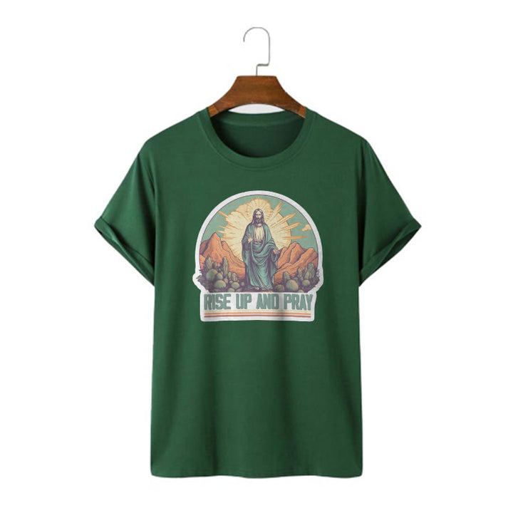 Christianartworkshop Maglietta a maniche corte in stile classico "Rise Up and Pray" - Verde scuro - 2XL - image 10