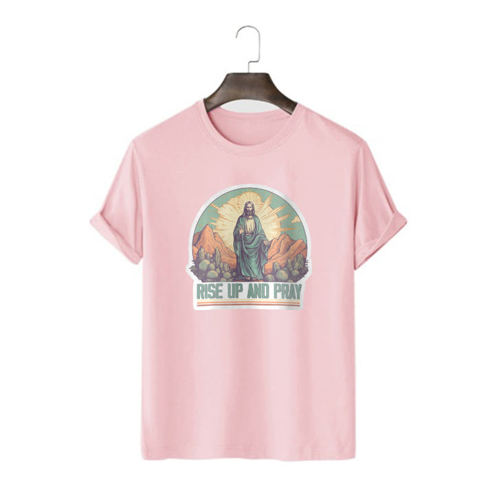 Christianartworkshop Maglietta a maniche corte in stile classico "Rise Up and Pray" - Rosa - 2XL - image 14