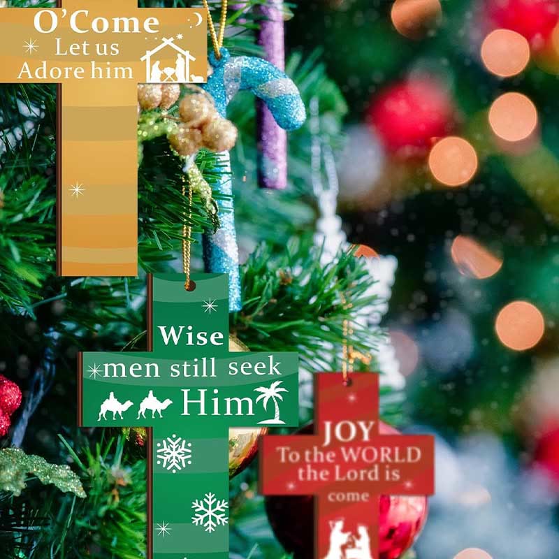 Christianartworkshop Decorazioni natalizie da appendere ispirate alla fede a forma di croce in stile moderno con Gesù e l'amore - image 1