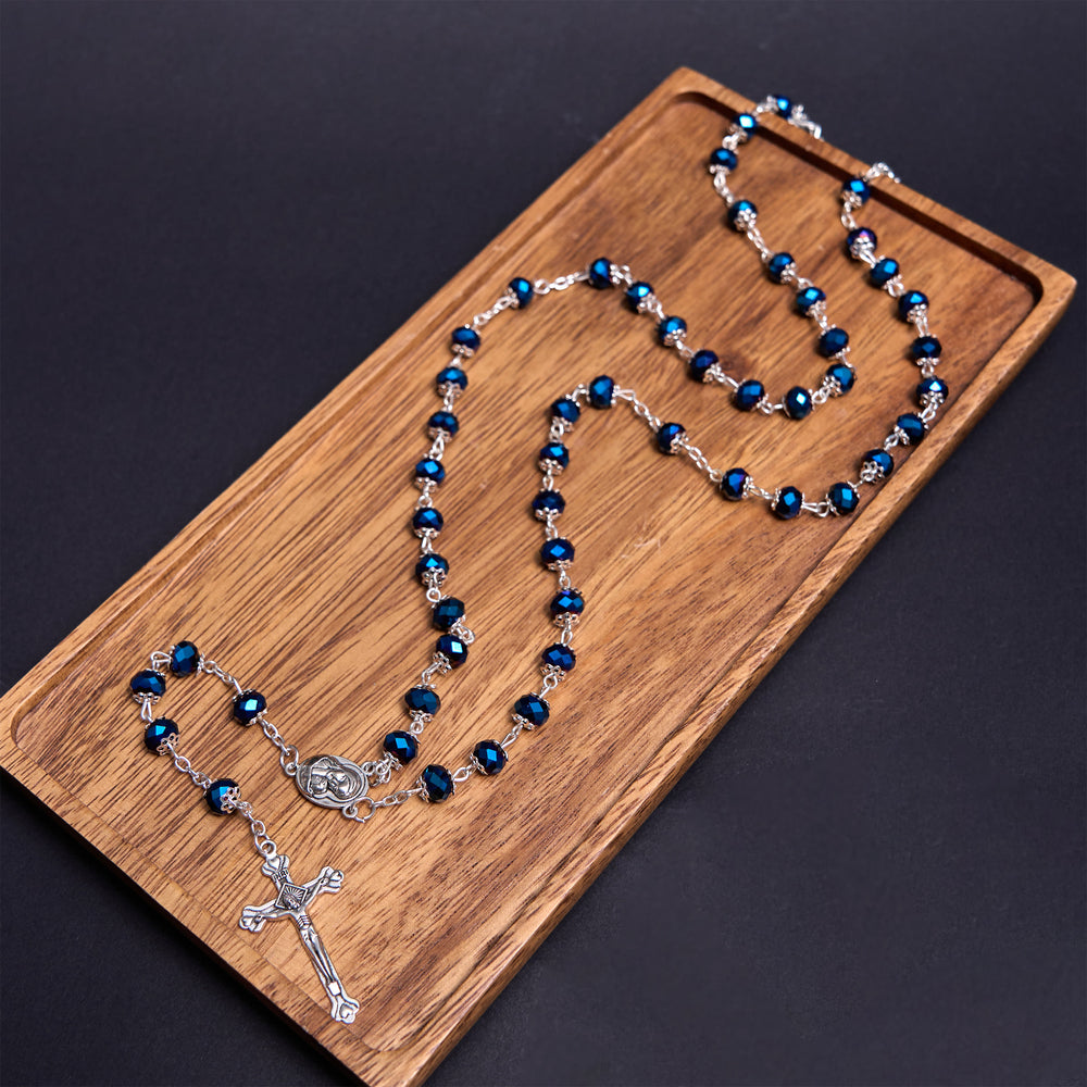 Christianartworkshop Madonna con Bambino e Crocifisso di 6 mm Poliedro Rosari in Lega di Cristallo Multicolore - Blu - image 1