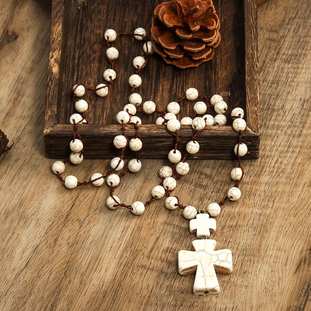 Collana con ciondolo a croce intrecciata in turchese in stile folk Christianartworkshop - Bianco - image 1