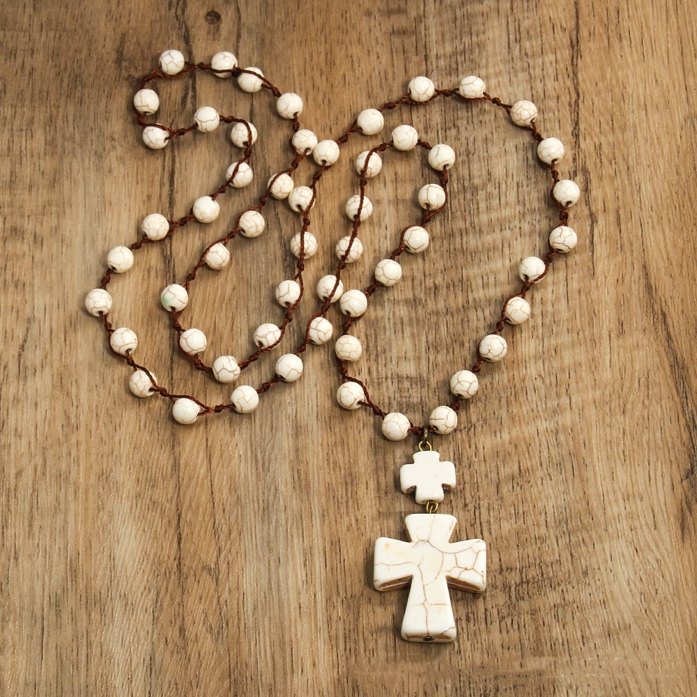 Collana con ciondolo a croce intrecciata in turchese in stile folk Christianartworkshop - image 3