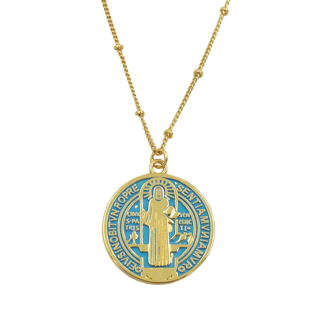 Christianartworkshop Collana con pendente in ottone placcato oro di San Benedetto in stile raffinato - image 6