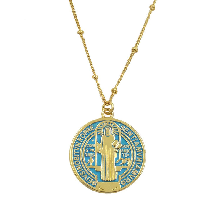 Christianartworkshop Collana con pendente in ottone placcato oro di San Benedetto in stile raffinato - image 6