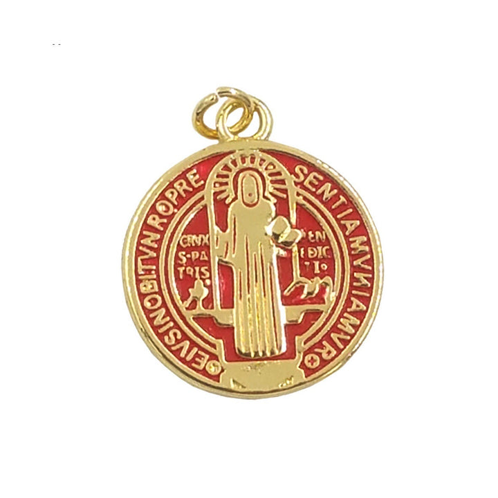 Christianartworkshop Collana con pendente in ottone placcato oro di San Benedetto in stile raffinato - Rosso - image 4
