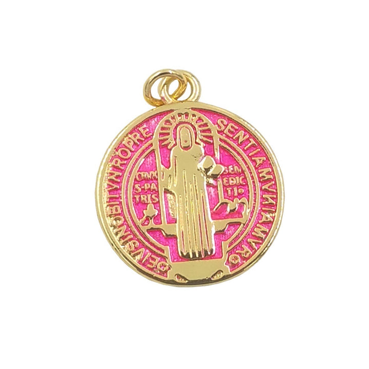 Christianartworkshop Collana con pendente in ottone placcato oro di San Benedetto in stile raffinato - Rosa - image 2