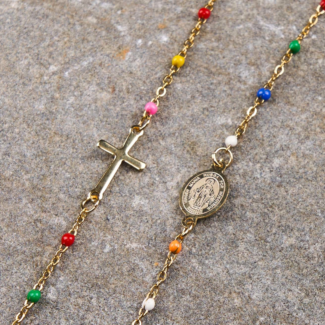 Christianartworkshop Collana con catena per clavicola colorata, stile fresco ed elegante, con croce e 5 medaglie - Medaglia Miracolosa - image 8