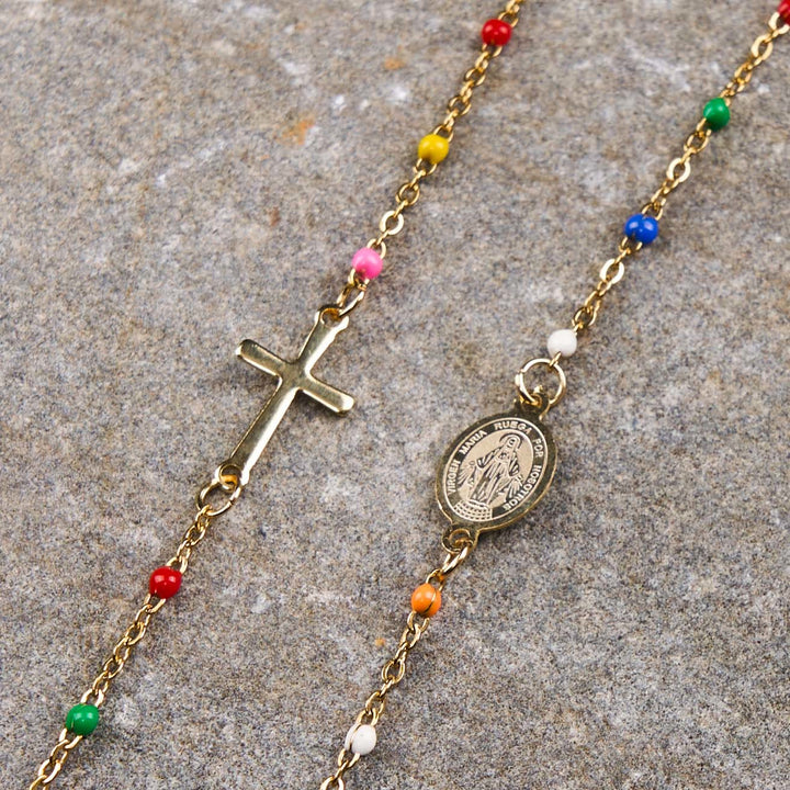 Christianartworkshop Collana con catena per clavicola colorata, stile fresco ed elegante, con croce e 5 medaglie - Medaglia Miracolosa - image 8