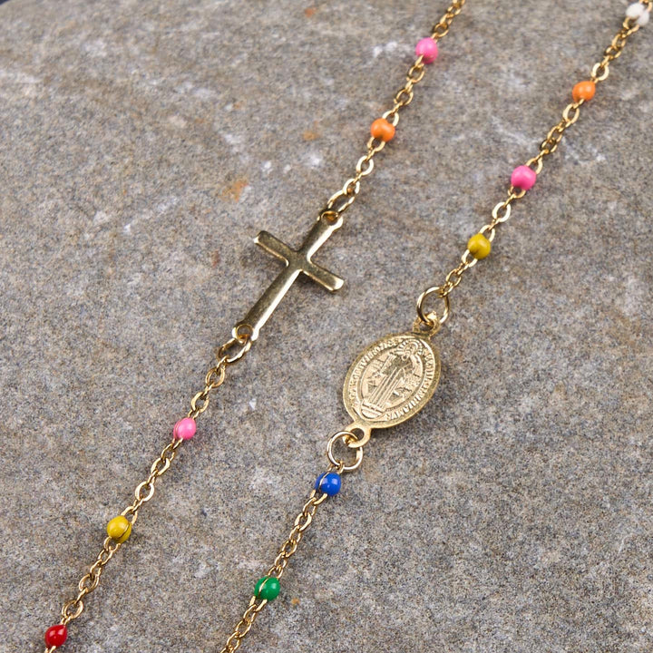 Christianartworkshop Collana con catena per clavicola colorata, stile fresco ed elegante, con croce e 5 medaglie - image 6