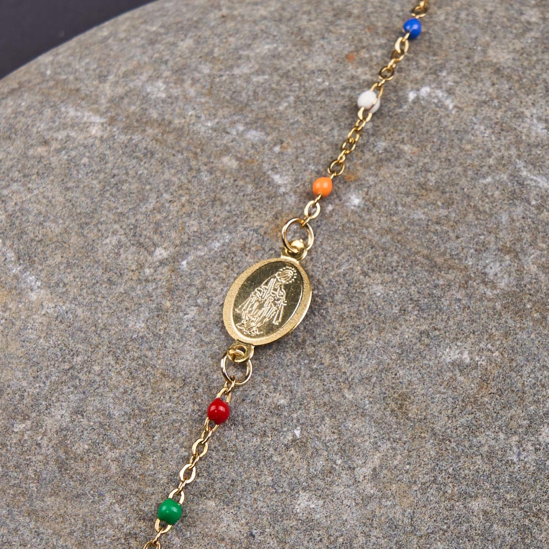 Christianartworkshop Collana con catena per clavicola colorata, stile fresco ed elegante, con croce e 5 medaglie - Assunzione della Vergine Maria - image 10