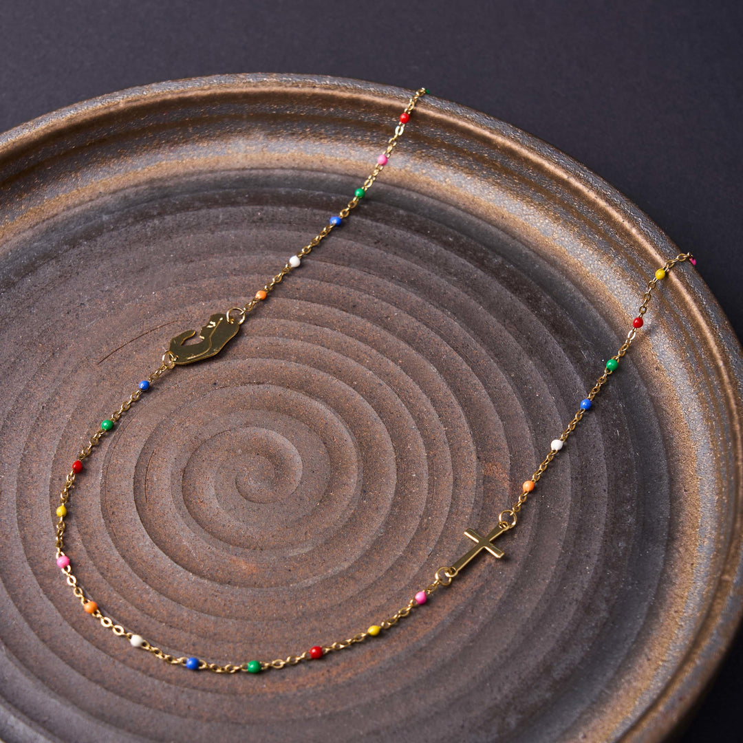 Christianartworkshop Collana con catena per clavicola colorata, stile fresco ed elegante, con croce e 5 medaglie - image 5