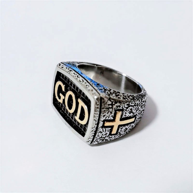 Christianartworkshop Anello in lega con motivo devozionale divino in stile retrò pesante (3 colori) - Argento-oro - US 13 - image 3