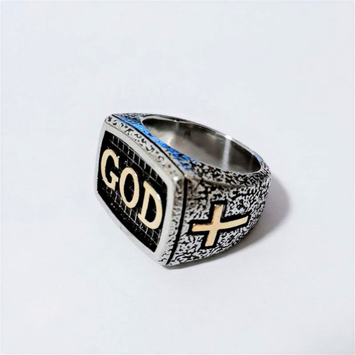 Christianartworkshop Anello in lega con motivo devozionale divino in stile retrò pesante (3 colori) - Argento-oro - US 13 - image 3
