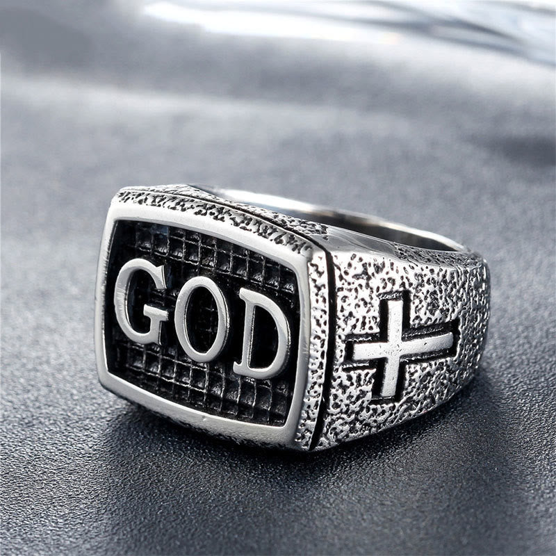 Christianartworkshop Anello in lega con motivo devozionale divino in stile retrò pesante (3 colori) - Argento - US 13 - image 1