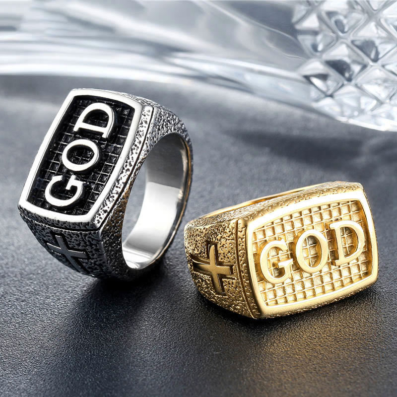 Christianartworkshop Anello in lega con motivo devozionale divino in stile retrò pesante (3 colori) - Argento - US 7 - image 0
