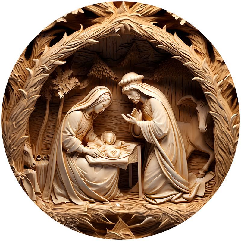 Christianartworkshop Serie Marrone 8 Stili Cristo Natività Decorazioni Festive Ornamenti Sospesi H - Presepe - image 0