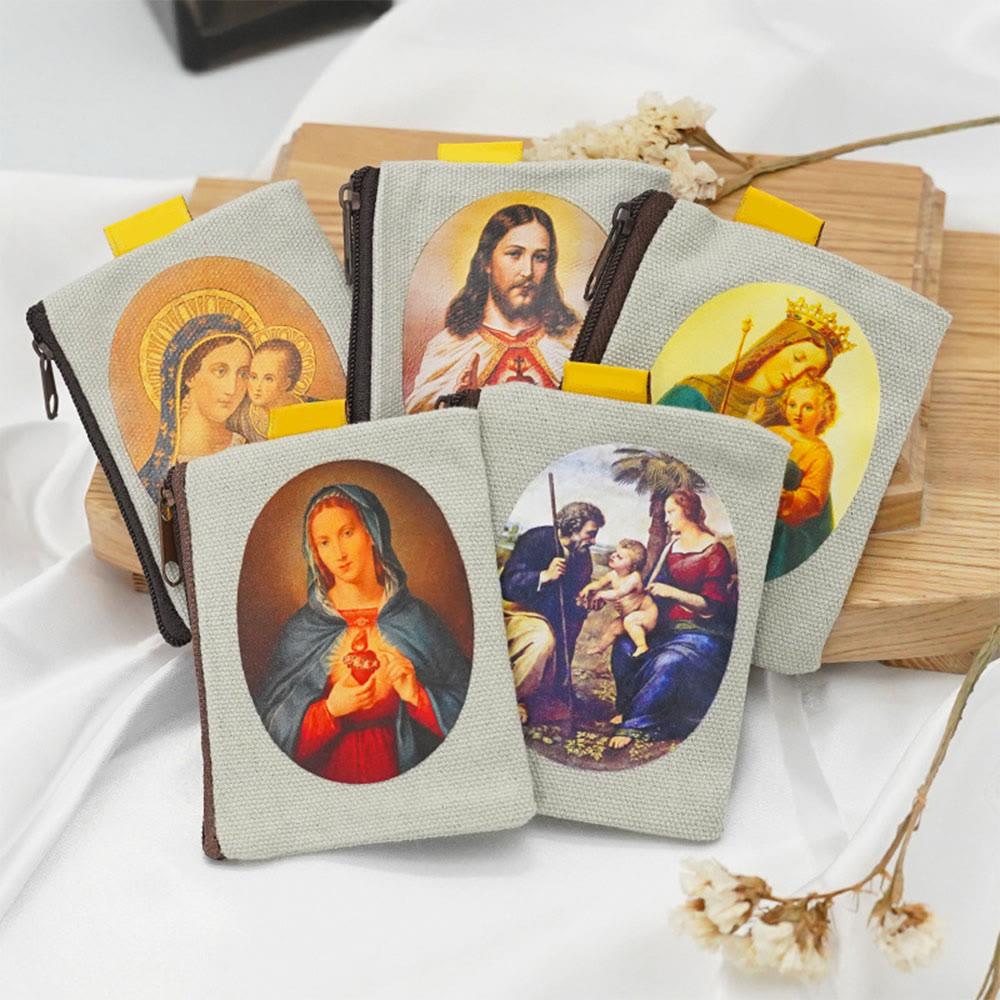 Christianartworkshop Borsa portagioie con icona colorata di Gesù e della Madonna, in stile classico retrò - Tutti gli stili (8 bustine) - image 0