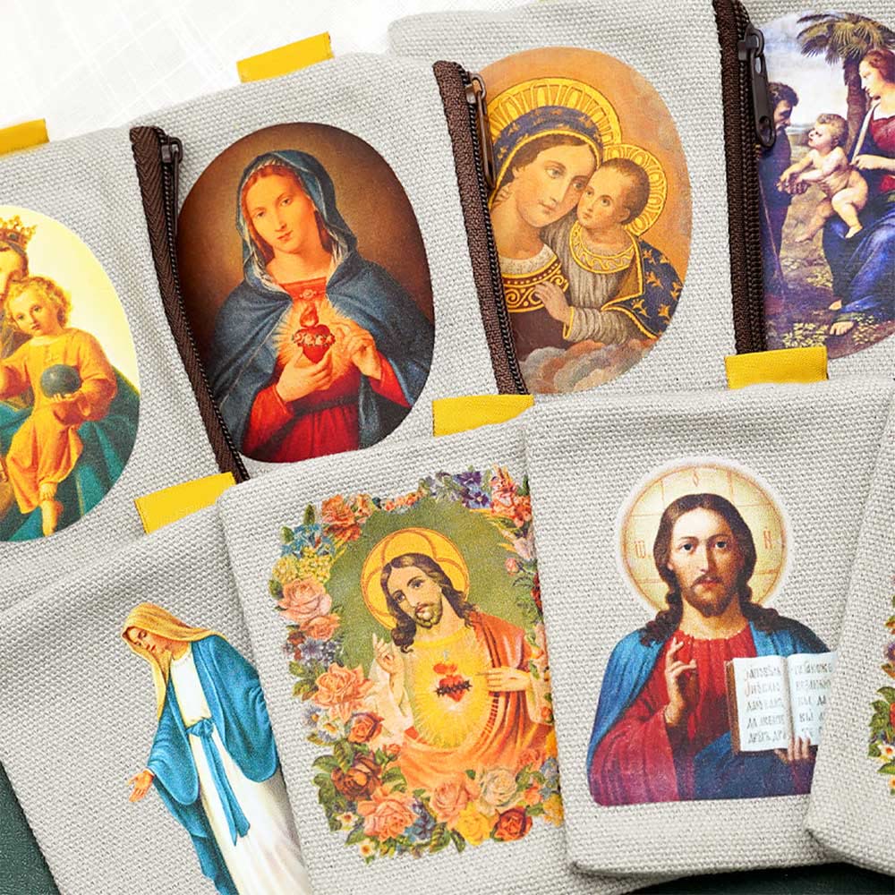 Christianartworkshop Borsa portagioie con icona colorata di Gesù e della Madonna, in stile classico retrò - image 1