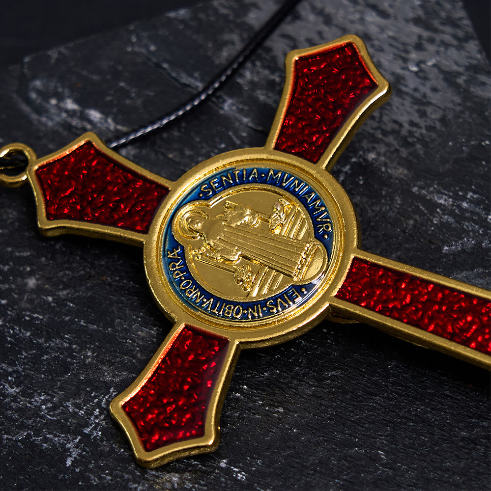 Collana con ciondolo di grandi dimensioni con crocifisso artigianale rosso/blu in stile classico Christianartworkshop (5 colori) - image 10
