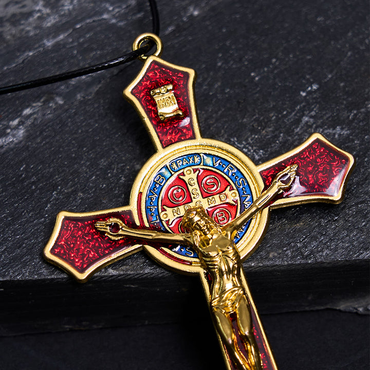 Collana con ciondolo di grandi dimensioni con crocifisso artigianale rosso/blu in stile classico Christianartworkshop (5 colori) - image 9