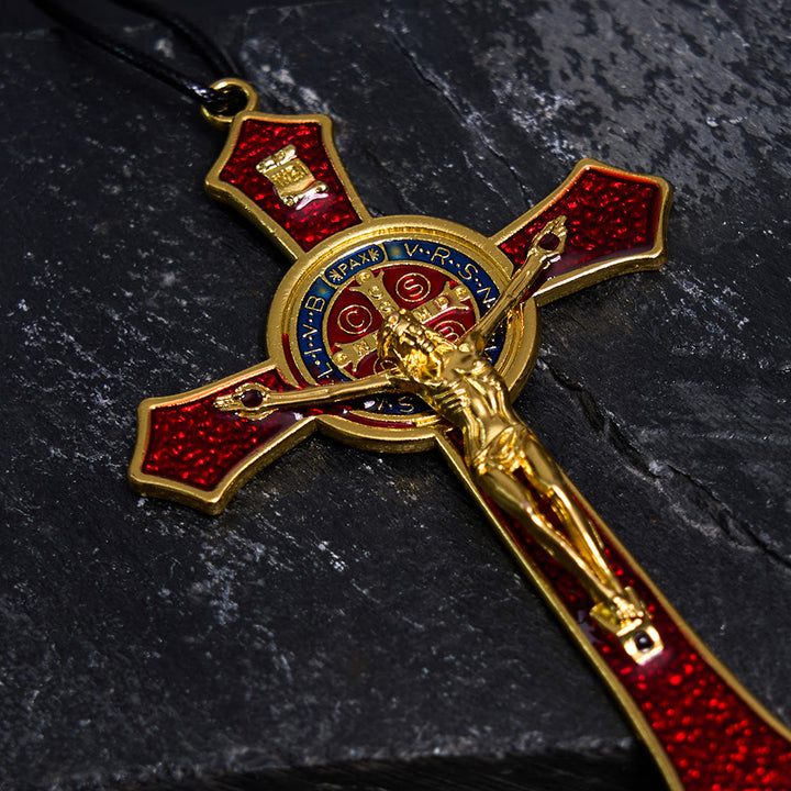 Collana con ciondolo di grandi dimensioni con crocifisso artigianale rosso/blu in stile classico Christianartworkshop (5 colori) - image 8