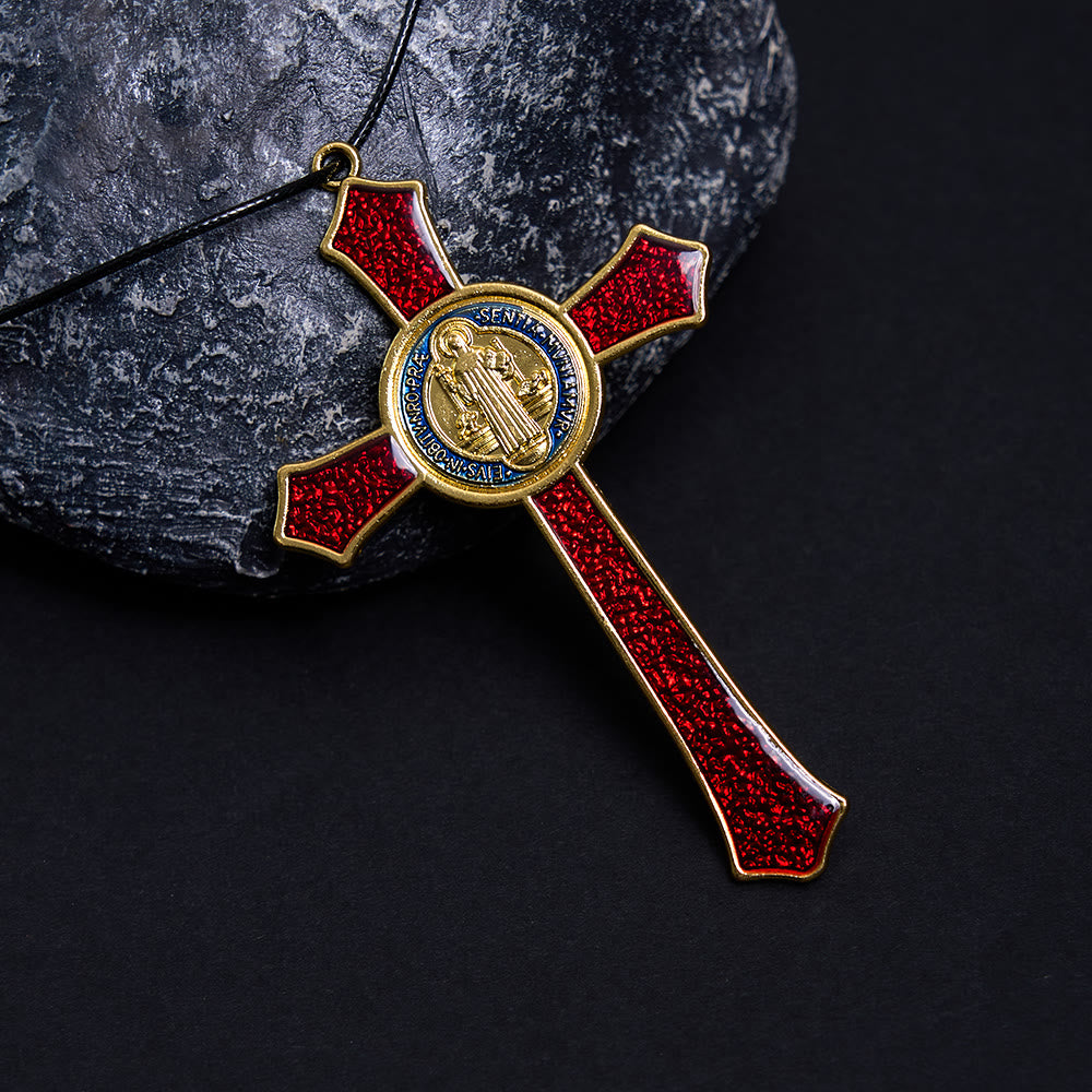 Collana con ciondolo di grandi dimensioni con crocifisso artigianale rosso/blu in stile classico Christianartworkshop (5 colori) - image 7