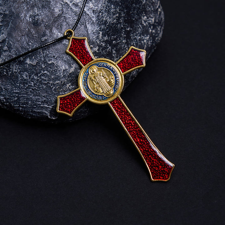 Collana con ciondolo di grandi dimensioni con crocifisso artigianale rosso/blu in stile classico Christianartworkshop (5 colori) - image 7