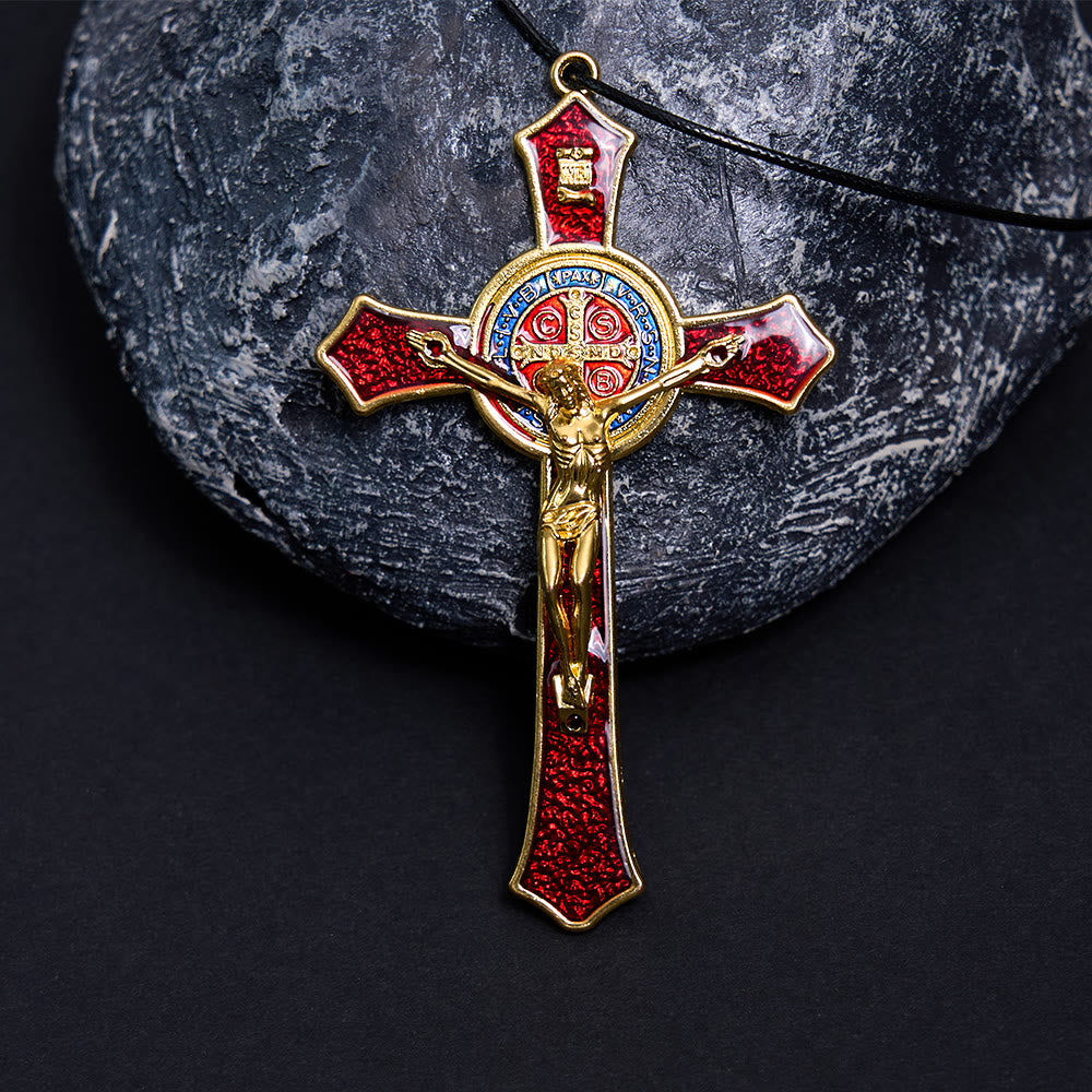 Collana con ciondolo di grandi dimensioni con crocifisso artigianale rosso/blu in stile classico Christianartworkshop (5 colori) - image 6