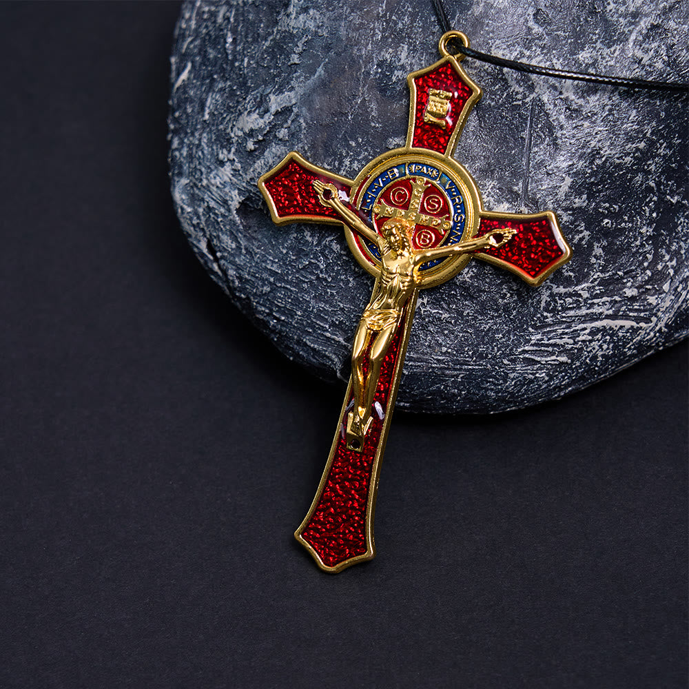 Collana con ciondolo di grandi dimensioni con crocifisso artigianale rosso/blu in stile classico Christianartworkshop (5 colori) - Rosso - Catena di perline - image 4