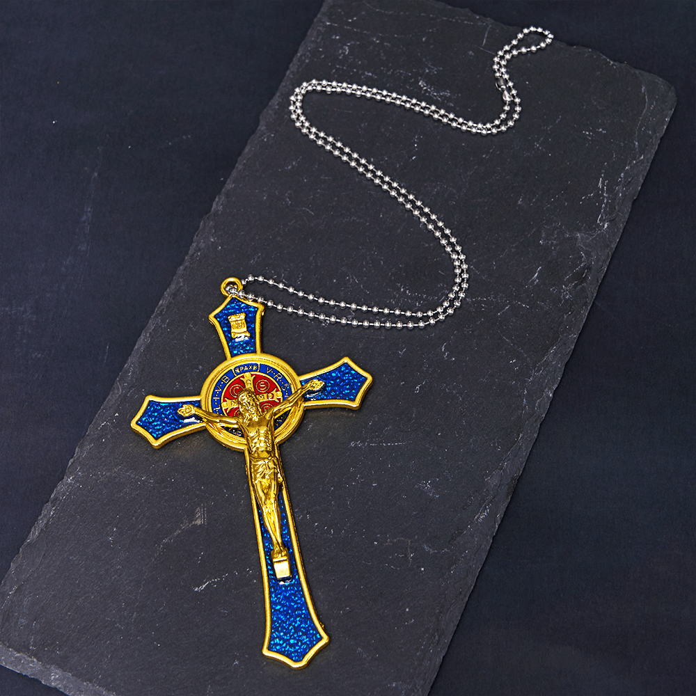 Collana con ciondolo di grandi dimensioni con crocifisso artigianale rosso/blu in stile classico Christianartworkshop (5 colori) - image 3