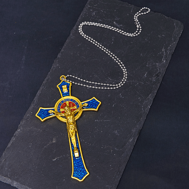 Collana con ciondolo di grandi dimensioni con crocifisso artigianale rosso/blu in stile classico Christianartworkshop (5 colori) - image 3