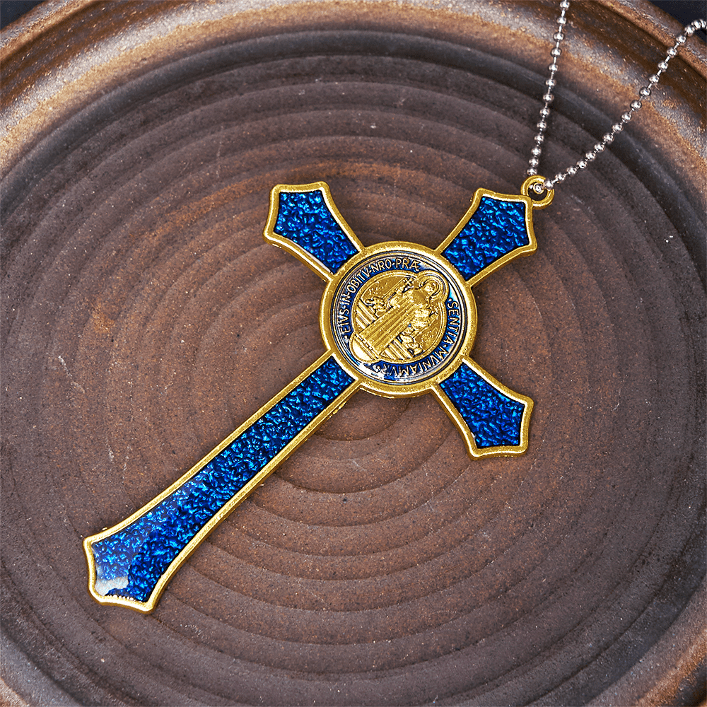 Collana con ciondolo di grandi dimensioni con crocifisso artigianale rosso/blu in stile classico Christianartworkshop (5 colori) - image 2