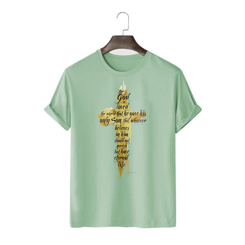 Christianartworkshop Citazione Stile Croce Dorata Scrittura - Maglietta a maniche corte Giovanni 3:16 - Verde chiaro - 2XL - image 11