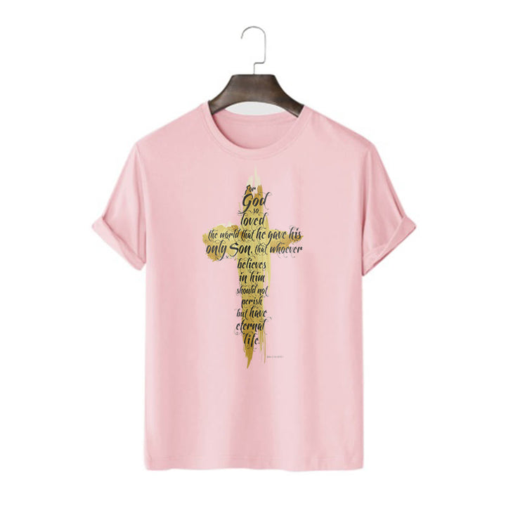 Christianartworkshop Citazione Stile Croce Dorata Scrittura - Maglietta a maniche corte Giovanni 3:16 - Rosa - 2XL - image 13