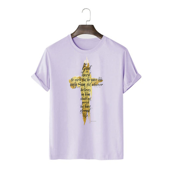 Christianartworkshop Citazione Stile Croce Dorata Scrittura - Maglietta a maniche corte Giovanni 3:16 - Viola - 2XL - image 15