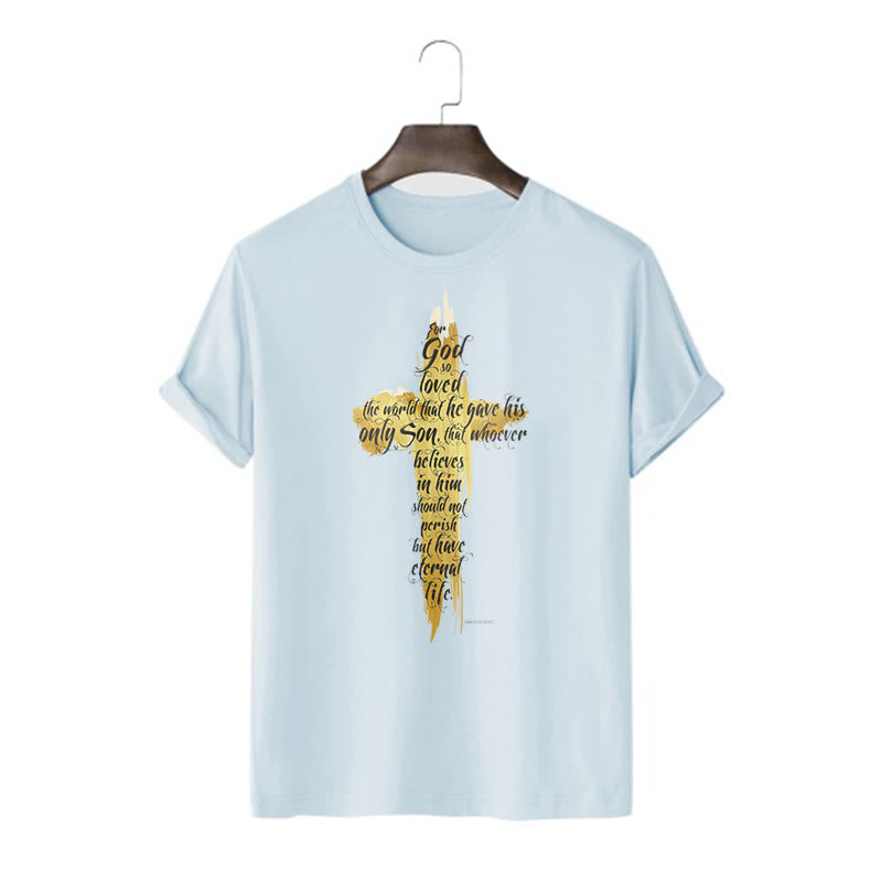 Christianartworkshop Citazione Stile Croce Dorata Scrittura - Maglietta a maniche corte Giovanni 3:16 - Blu - 2XL - image 17