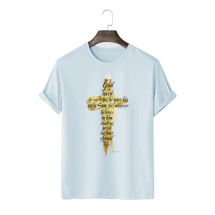 Christianartworkshop Citazione Stile Croce Dorata Scrittura - Maglietta a maniche corte Giovanni 3:16 - Blu - 2XL - image 17