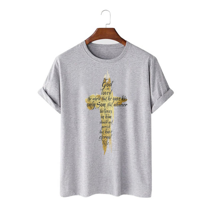 Christianartworkshop Citazione Stile Croce Dorata Scrittura - Maglietta a maniche corte Giovanni 3:16 - Grigio - 2XL - image 18