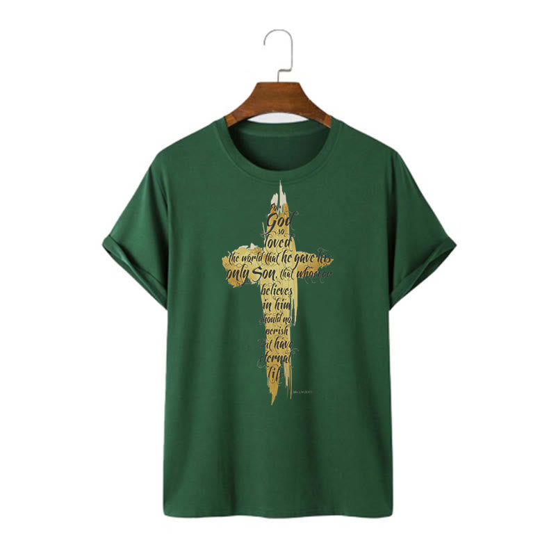 Christianartworkshop Citazione Stile Croce Dorata Scrittura - Maglietta a maniche corte Giovanni 3:16 - Verde scuro - 2XL - image 9