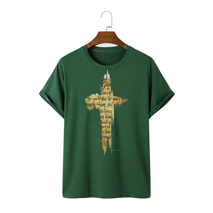 Christianartworkshop Citazione Stile Croce Dorata Scrittura - Maglietta a maniche corte Giovanni 3:16 - Verde scuro - 2XL - image 9