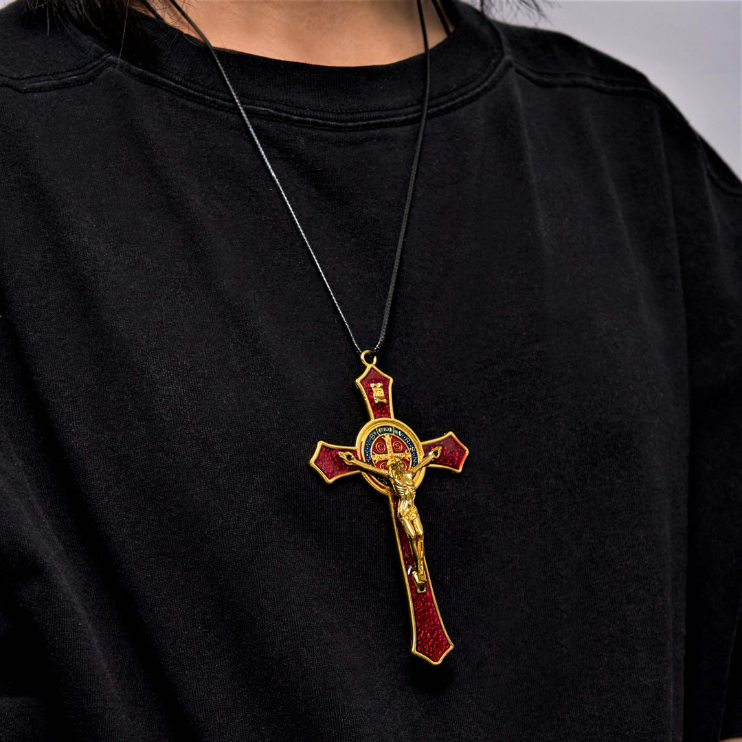 Collana con ciondolo di grandi dimensioni con crocifisso artigianale rosso/blu in stile classico Christianartworkshop (5 colori) - image 5