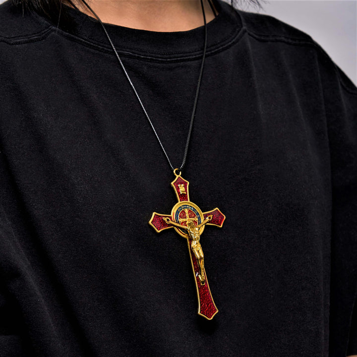 Collana con ciondolo di grandi dimensioni con crocifisso artigianale rosso/blu in stile classico Christianartworkshop (5 colori) - image 5